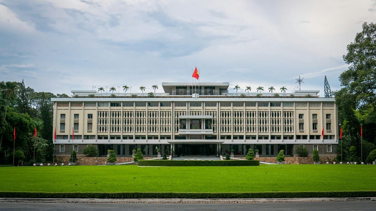 Independence Palace facade and lawn in Ho Chi Minh City — Vietnam stay and entry